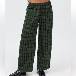 BDG Charlie Gingham Low Rise Wide Leg Baggy Pants Green Size XL New Urban